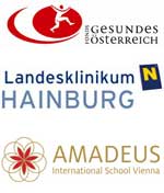 Logos von Landesklinikum Hainburg, Fonds Gesundes Österreich und Amadeus School Vienna